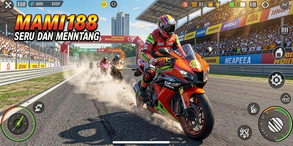 Tampilan gameplay yang mendebarkan di MAMI188 dengan balapan motor.