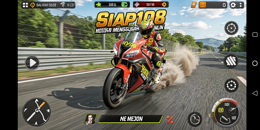 Gameplay balapan motor mendebarkan dan seru.