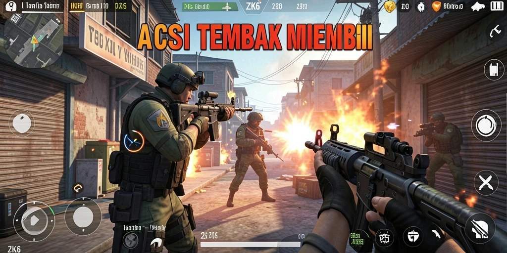 Screenshot ZK6 menunjukkan aksi menembak yang seru di medan tempur.